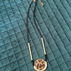 Long black and animal print and gold statement nec